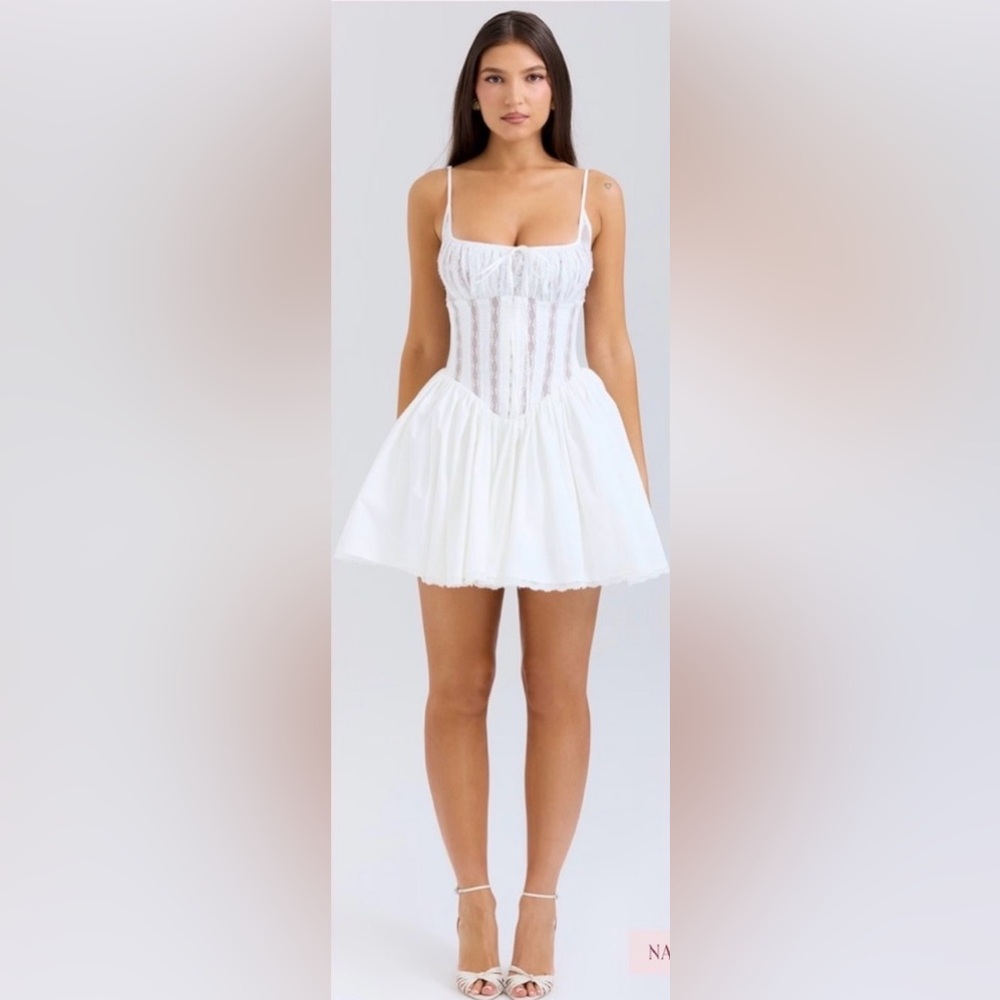 HOUSE OF CB Rosaria White Cotton Corset Mini Dress Sz M